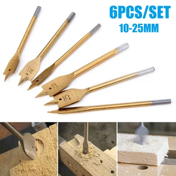 

Drill Bits Set 6Pcs Titanium-Plated Woodworking Flat Drill Hexagonal Handle 10-25mm Hole Opener S7 #5