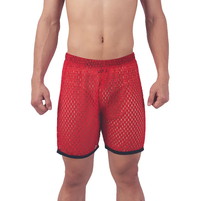 red and black pajama pants Sexy Men Underwear Sets Mesh Undershirt Short Sleeve T-shirts Trunk Trousers Suits Breathable Male Fitness Gym Nightwear Sets mens pjs set Men's Sleep & Lounge