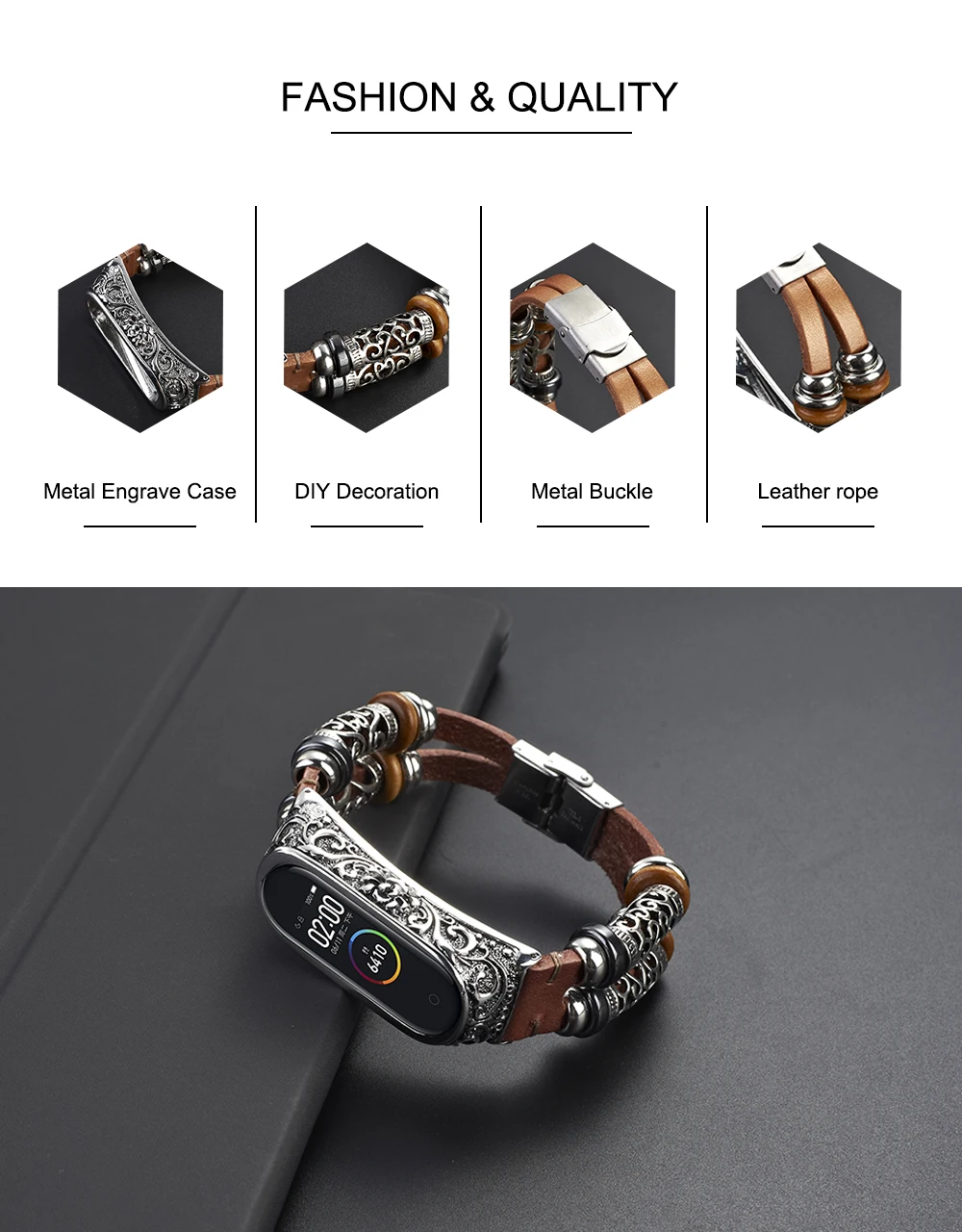 UEBN кожаный Ретро ремешок для часов xiaomi miband 4 с металлическим тиснением границы браслет для miband 3 умный Браслет