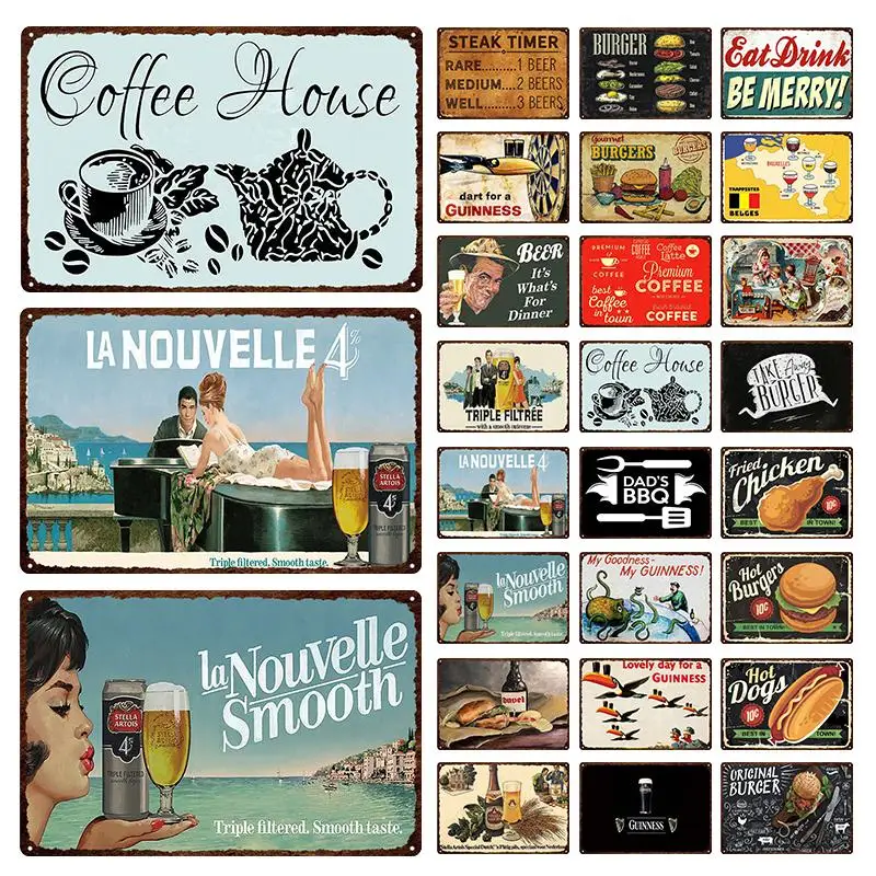 

Beer Coffee Bar Metal Tin Signs Plaque Metal Vintage Wall Bar Pub Man Cave Art Retro Plate Home Kitchen Restaurant Decoration