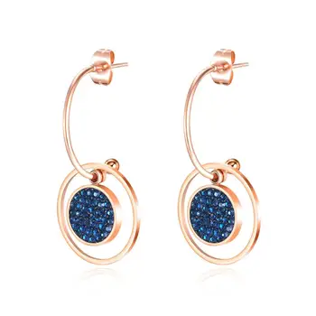 

Ladies Simple Exquisite Set Diamond Round Ring Earrings Titanium Steel Plated Rose Gold Earrings