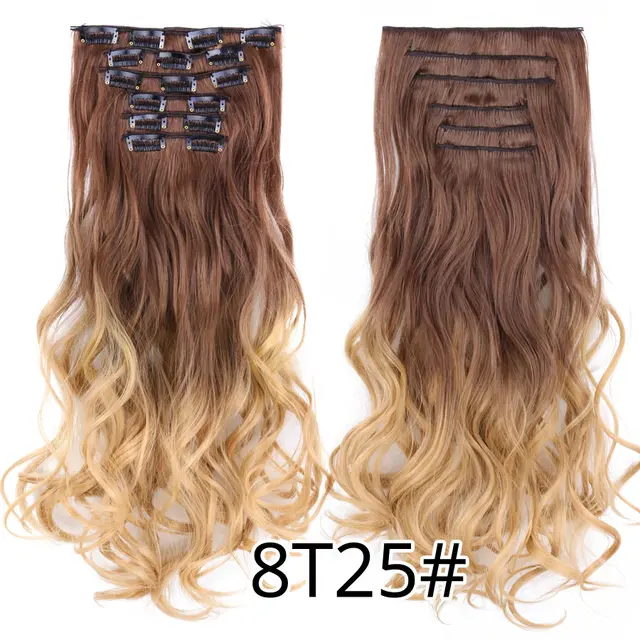 Leeons 16 colors 16 clips Long Straight Synthetic Hair Extensions Clips in High Temperature Fiber Black Brown Hairpiece T613/2GREEN/GREEN