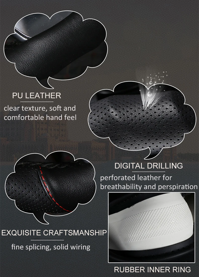 Karcle 3D PU Leder Lenkrad Abdeckung 15 Zoll O/D Typ Großer Griff Anti-Slip Design Vier jahreszeiten Auto Auto Schutz – Detail 2