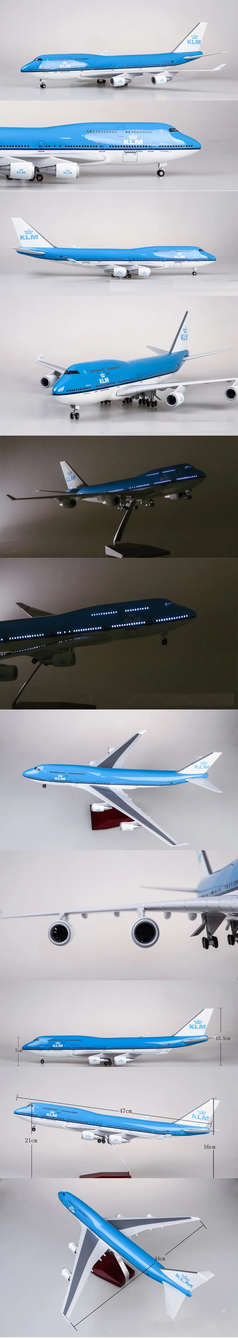 1/157 масштаб 47 см модель самолета Смола Boeing B747 KLM королевские голландские авиалинии модель самолета с светильник на колесах Airbus для коллекции