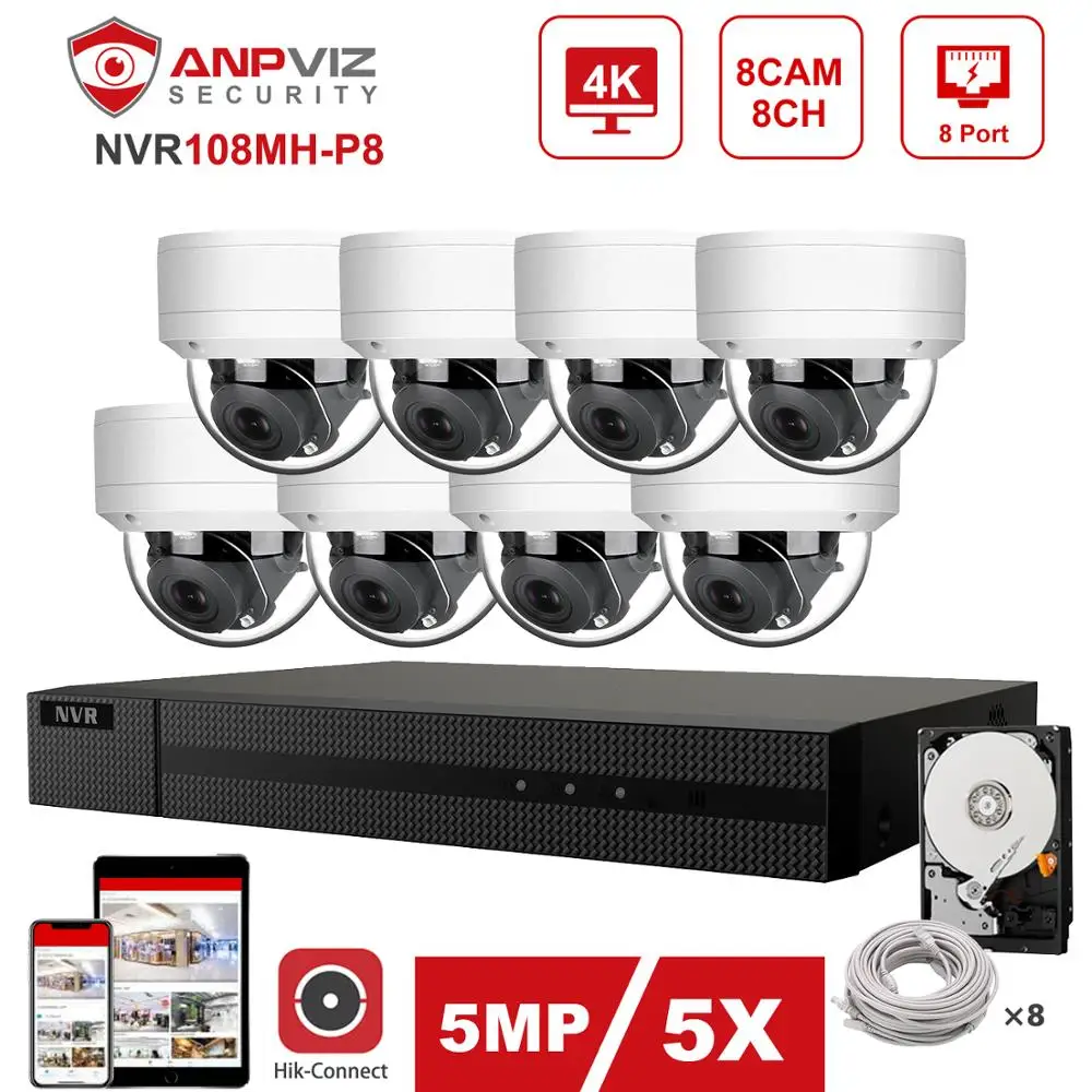 Hikvision OEM 8CH 4 к NVR 4/6/8 шт. 5MP IP PTZ 5X зум Камера POE CCTV безопасности Системы комплект аудио