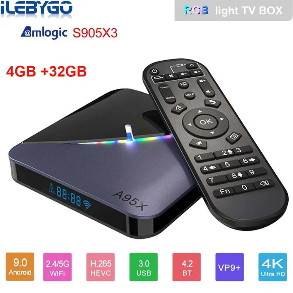A95X F3 RGB светильник Android 9,0 ТВ приставка Amlogic S905X3 4 Гб 64 Гб ТВ приставка двойной Wifi 8K 60fps Netflix Youtube медиаплеер - Color: 4GB 32GB