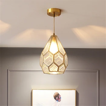 

Nordic Cellular Glass Copper Chandelier Porch Lamp Balcony Chandelier Bedroom Lamp Free Shipping LED Bulbs Cord Pendant E27 AC