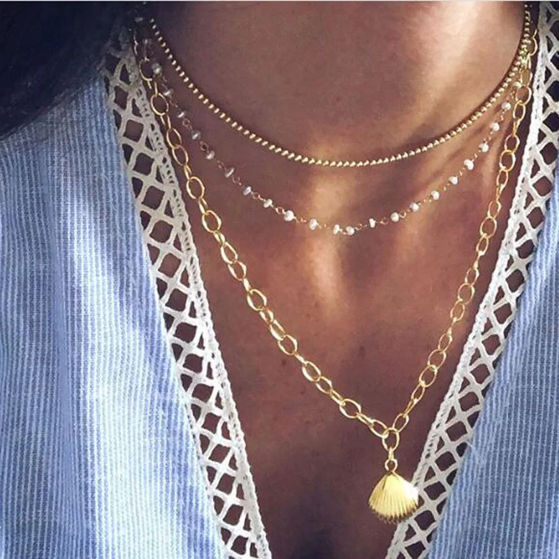 

Unique Design Pearl Choker Handmade Trendy Puka Shell Beaded Necklace for Women Boho Chic Girl Jewelry Dropshipping