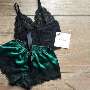

Women Soft Summer Sleepwear Set Lightweight Sexy Spandex Camisole Bowknot Gift V Neck Comfortable Lingerie Lace Trim