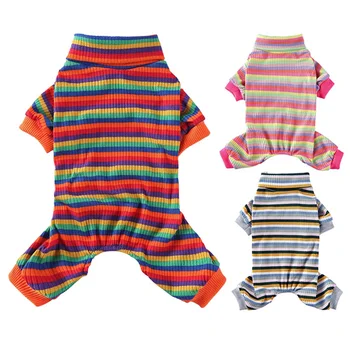 

Cute Small Dogs Pajamas Pet Dogs Cat Rainbow Striped Clothes Puppy Jumpsuit For Dog Coat Chihuahua Pomeranian Dogs Clothing #