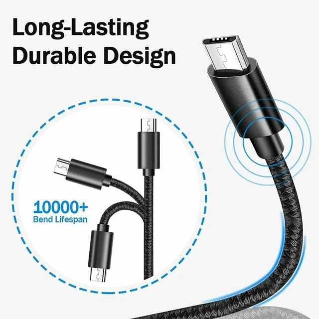 Micro USB Cable USB 2.0 A-Male to Micro B Cable Fast Charging Cord High  Speed USB Durable Android Charger Cable (3 Pack, 3ft)