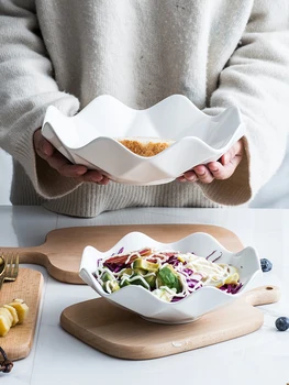 

Creative fashion white 8 inch 10 inch ceramic fruit plate Household salad bowl piatti ceramica Simple home decoration