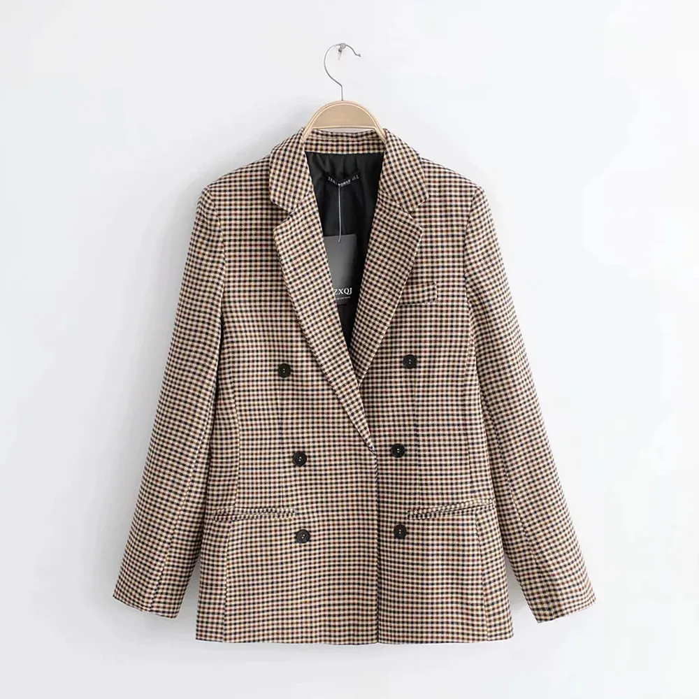 Women Winter Coats Fashion Women Coat Retro Button Lattice Shoulder Pads Suit Coat Blouse Elegant Long Sleeves Collar Jacket#45