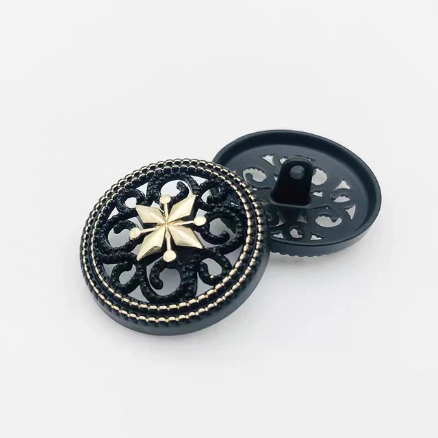 10pcs Black Hollow Retro Sewing Buttons for Coat European Vintage Metal Clothing Buttons Wholesale Clothing Decoration Buttons Gold