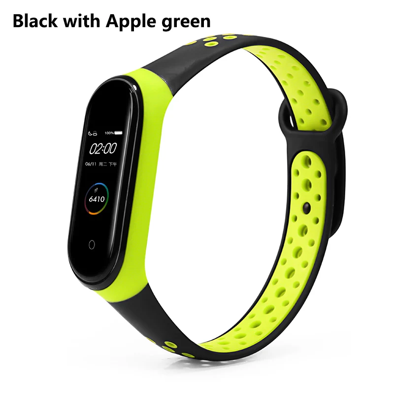 Black apple green Спортивный ремешок BOORUI mi band 4, удобный ремешок pulseira mi band 4, аксессуары, силиконовый ремешок для xiaomi mi band 4 - Цвет: Black apple green