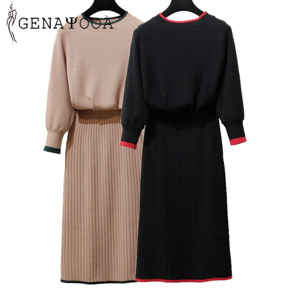 Genayooa высококачественный комплект из двух предметов, кашемировый свитер и юбка, осенне-зимний женский комплект 2 шт., повседневная женская одежда