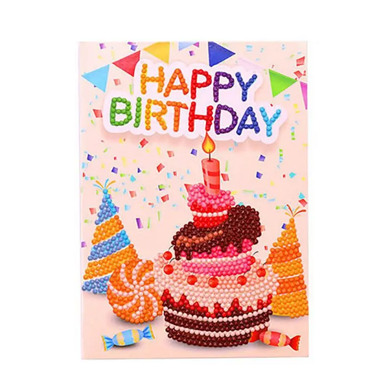 

DIY 5D Diamond Painting Happy Birthday Invitation Greeting Card Kit Round Stitch Embroidery Set Q6PE