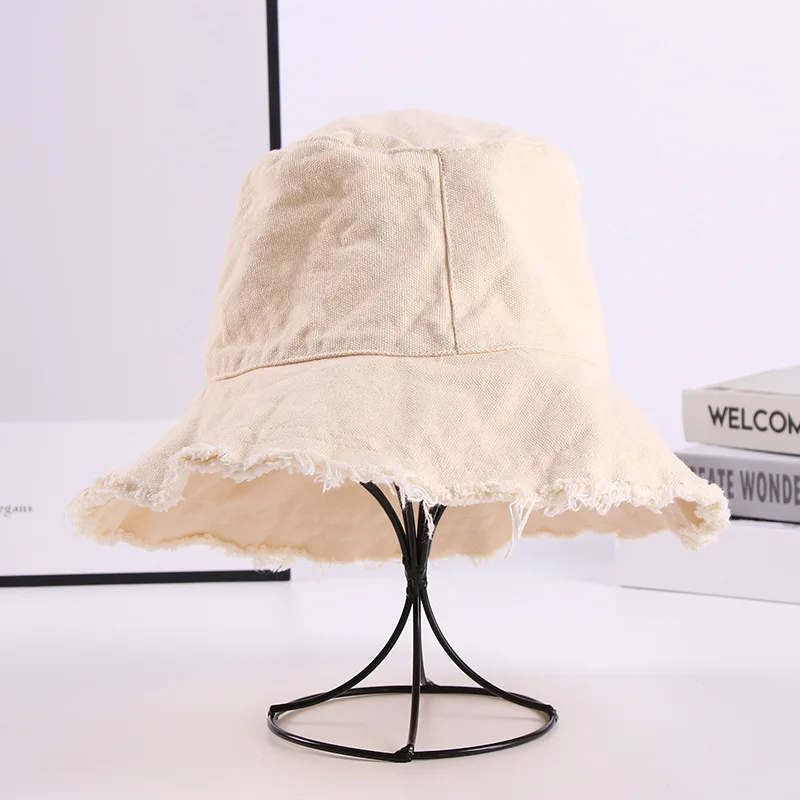 Японская шерстяная Рыбацкая шляпа, женская летняя шляпа для путешествий, шляпа от солнца, сто для завязывания, шапка из художественной ткани, может складываться, шапка для умывальника - Цвет: Бежевый