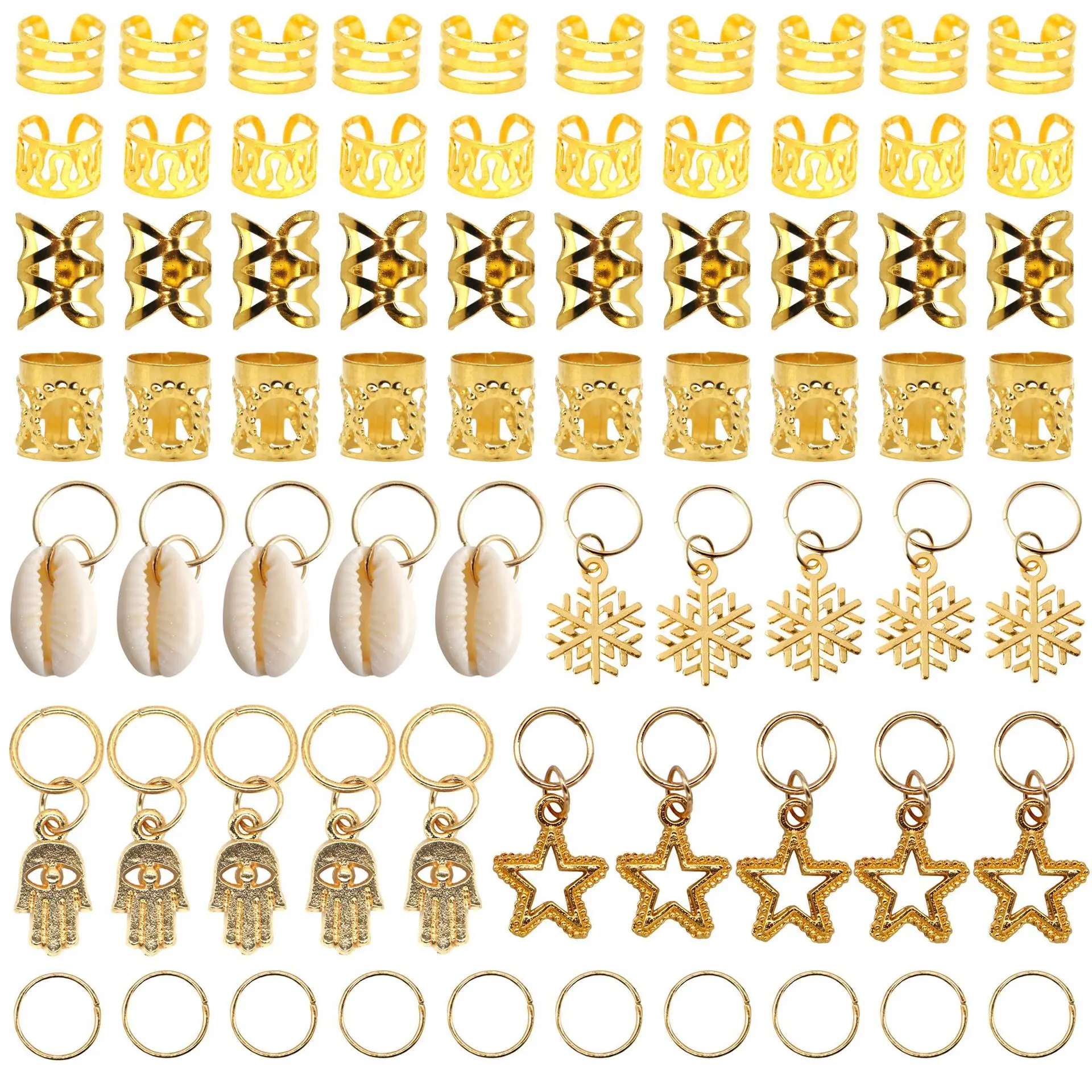 70 Uds. Trenzadas para niña y mujer de cuentas, Clips de anillos trenzados para el pelo, brazaletes de Metal trenzados, joyería, colgantes, accesorios para la decoración del cabello