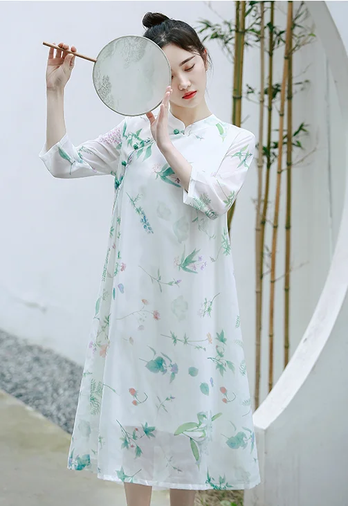 Китайский стиль, женское платье феи для вечеринки, улучшенное, cheongsam, элегантное, длинное, с принтом, qipao aodai, женские платья, chinoiseroy - Цвет: color1