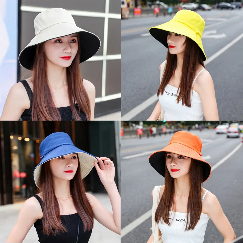 

double-sided fisherman hat Korean Style fashion summer ladies hat Climbing Outdoor Sun-proofed All-match Chic bucket hat General