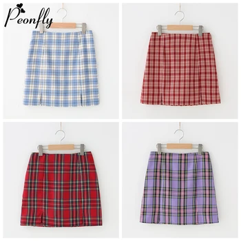 

PEONFLY Preppy Japanese Korean Style Mini Skirts 2020 New High Waist A Line Split Women's Skirts Kawaii Casual Skirt Blue Purple