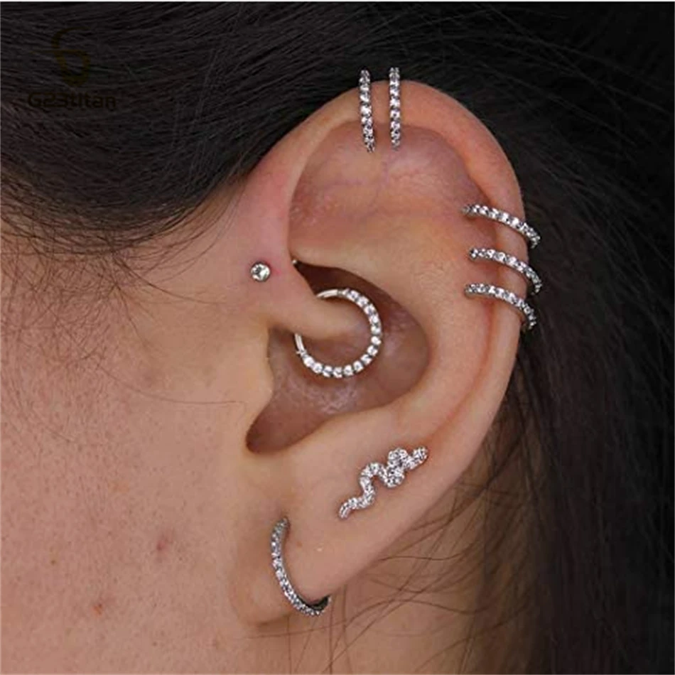F136 Titanium Clear CZ Cartilage Earring Hypoallergenic 6-14mm Hoop Ear Nose Septum Piercing Rings Conch Daith Helix Tragus Stud - Image 6