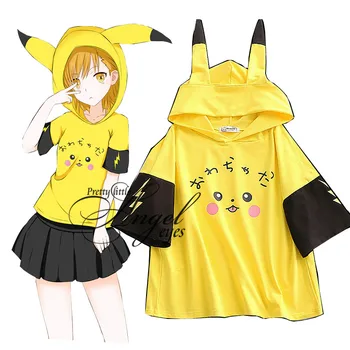 

Anime Cosplay Costume Pikachu Summer Short Sleeve Hood T-shirt In Women Daily Costumes
