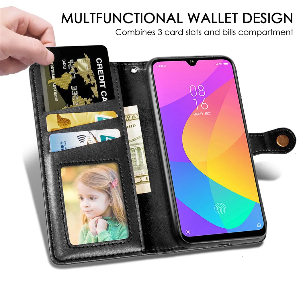 Чехол-бумажник для Xiaomi Mi 9T 9T Pro Кожаный чехол-книжка для CC9 CC9e A3