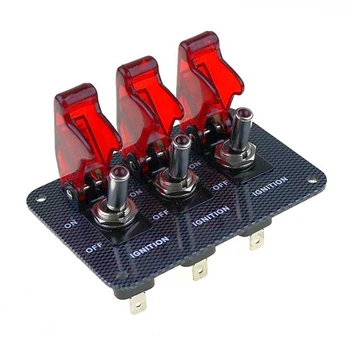 

High quality Red DC12V-20A LED indicator switch combination switch Carbon Fiber Surface Pane