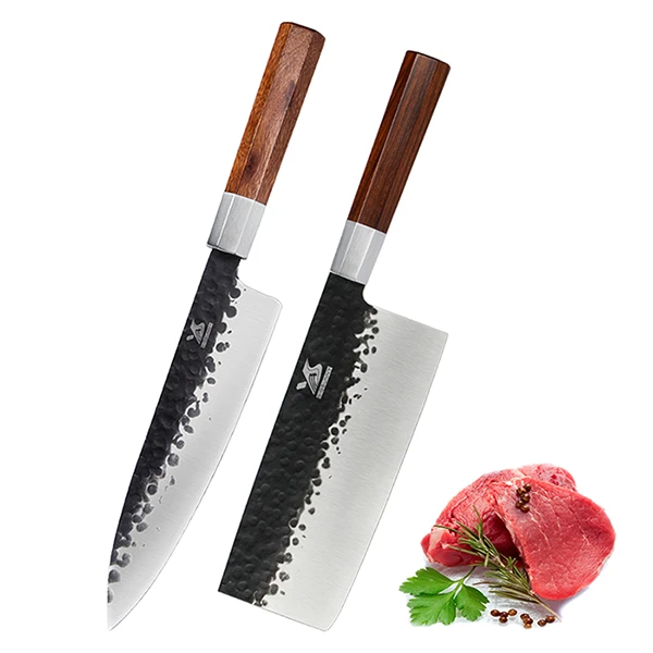 chef cleaver Набор кованых ножей BIGSUNNY, набор кухонных ножей с восьмиугольной ручкой, многоцелевой набор ножей для шеф-повара, нержавеющая сталь - Цвет: chef cleaver
