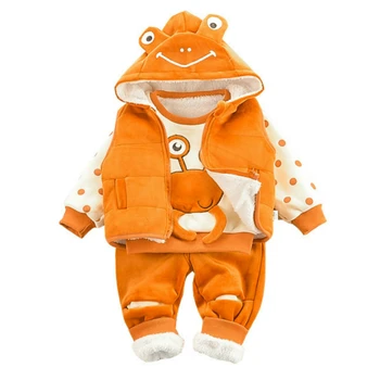 

Original Zebra Remember kids winter clothing set cute cartoon frog sweater+vest+trousers three piece children thickening costume
