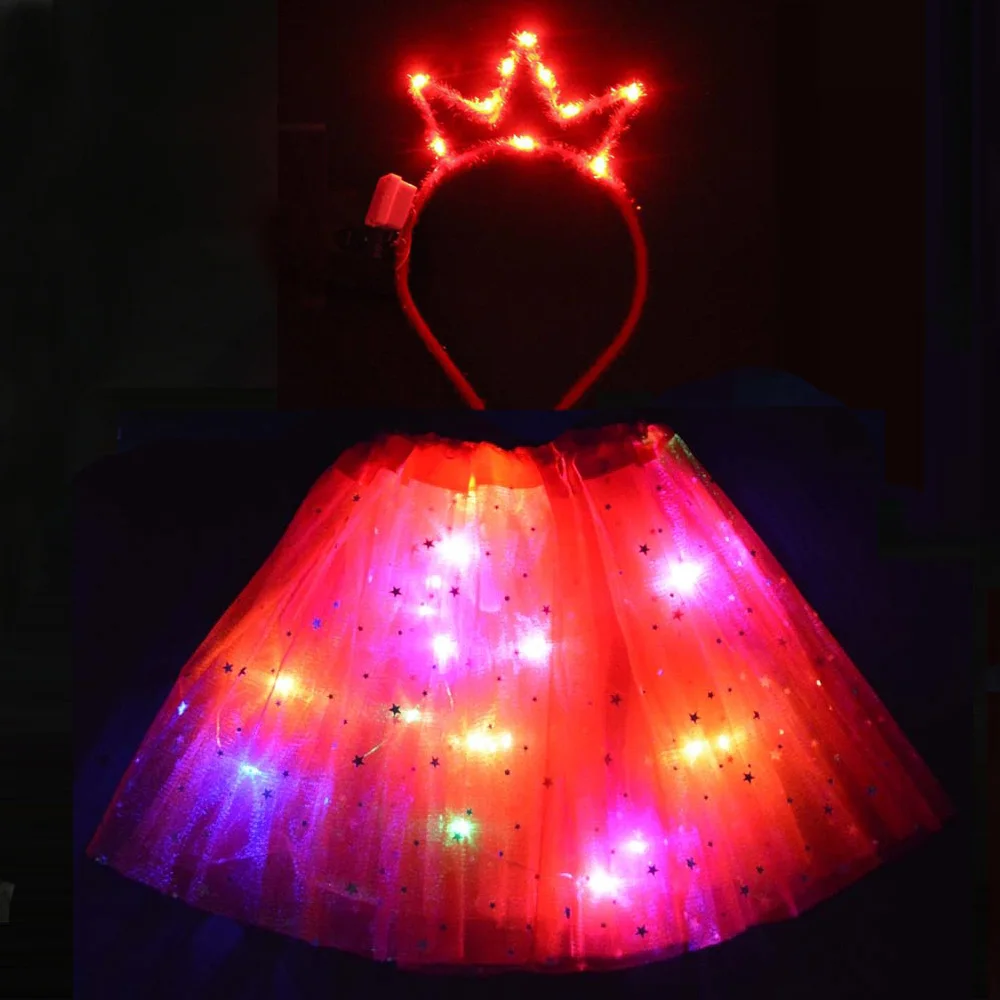 Вечерние, светящиеся светильник, юбка-пачка со звездами комплект с изображением кота, лисы, короны, кролика, подарок на день рождения, Рождественская светодиодная одежда для свадьбы для детей, женщин и девочек - Цвет: 17