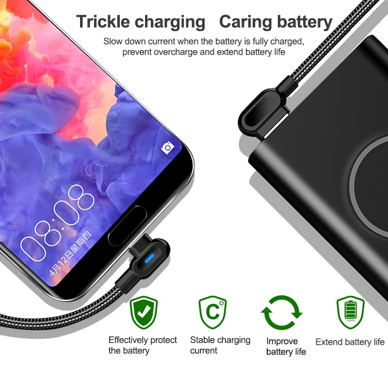 NOHON 90 градусов телефонный кабель для iPhone 11 Pro Max XS Max XR X 8 Micro usb type C USBC Lightning Кабель для быстрой зарядки 2 м 1 м