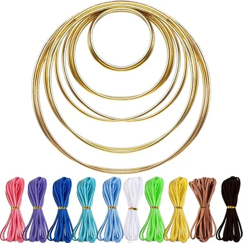 

Promotion! 10Pcs Metal Rings Hoops with 10 Pcs 3 mm Cord String for Dream Catcher Wreaths Macrame Projects and Crafts