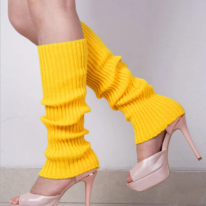 Women Knit Winter Leg Warmers Loose Style Lady Boot Knee Stockings Leggings Warm Boots Leg Punk Solid Black Cool Knit Long Socks