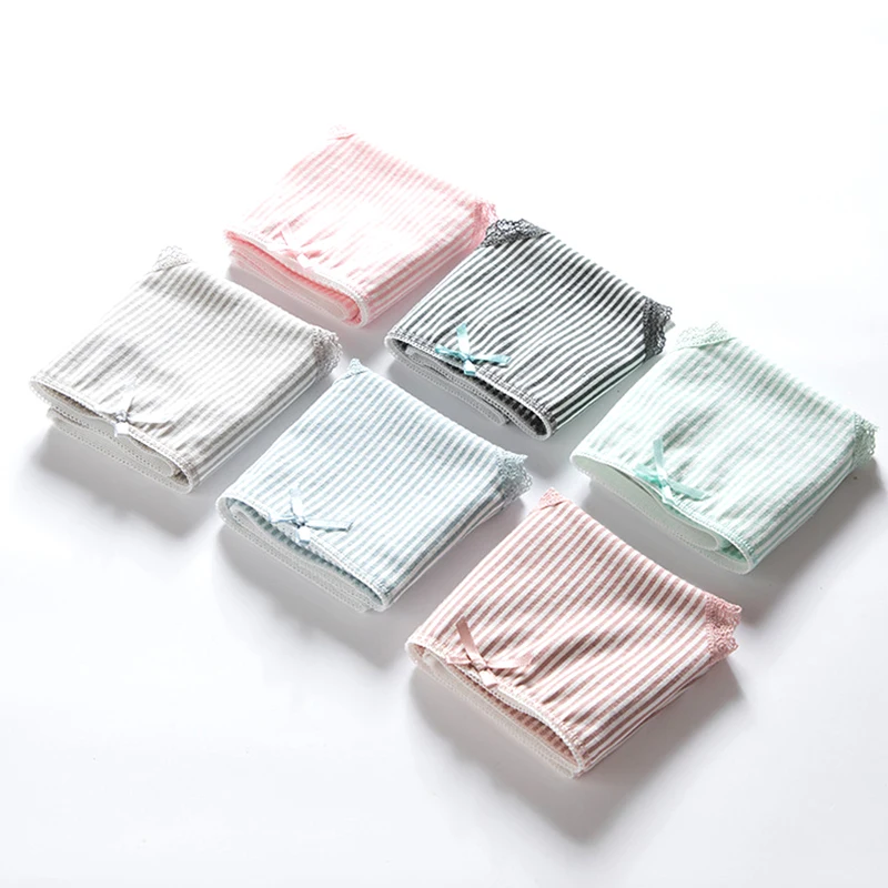 

Women's Panties Cotton Fashion Female Striped Bow Briefs for Girls Cute Breathable Underwear Sexy Lace Mid Waist Lingeries New