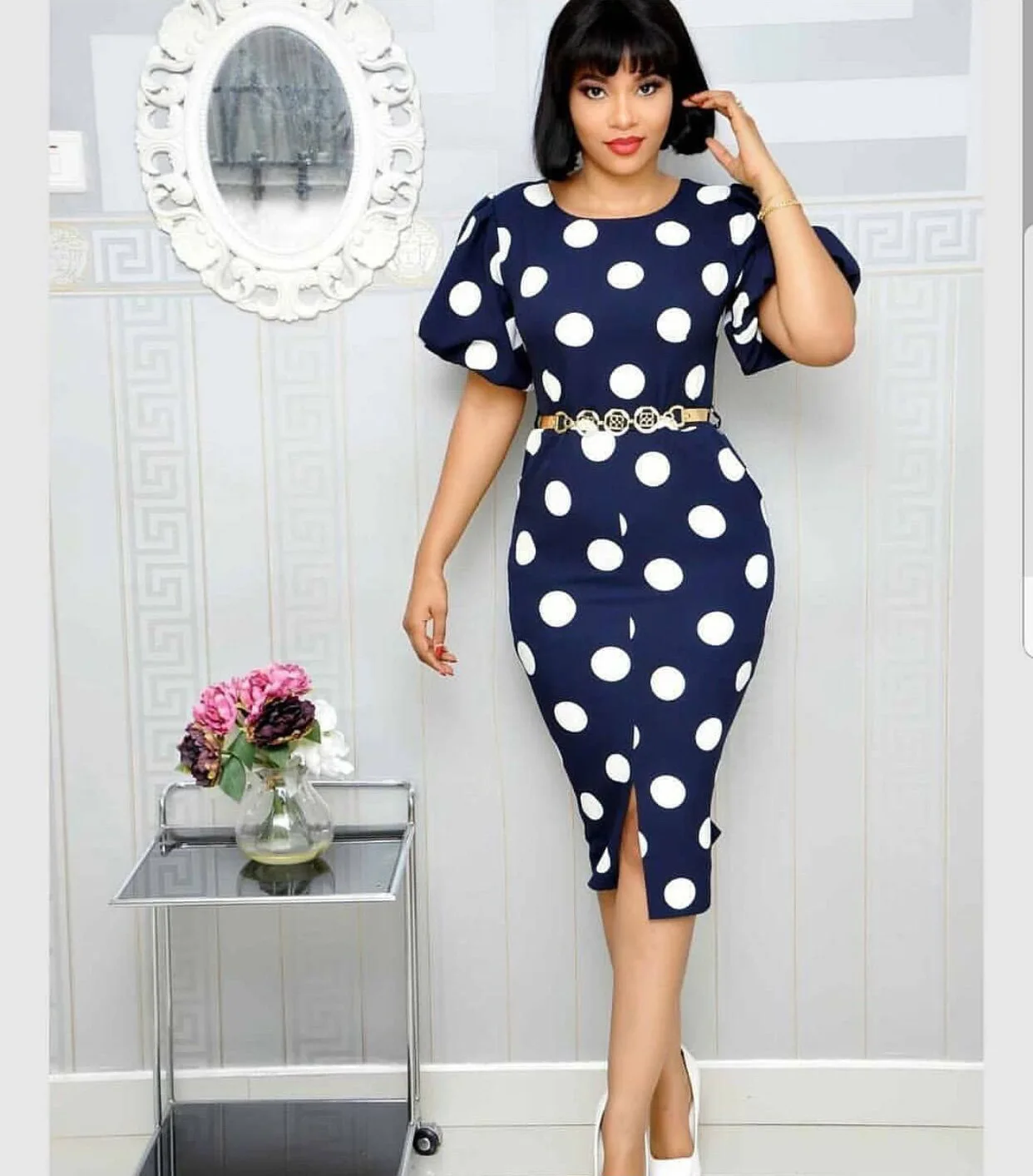 

Women Plus Size Office Work Midi Dress Female 2020 Summer Short Sleeve Polka-dot Print Elegant Bodycon Pencil Casual Dresses