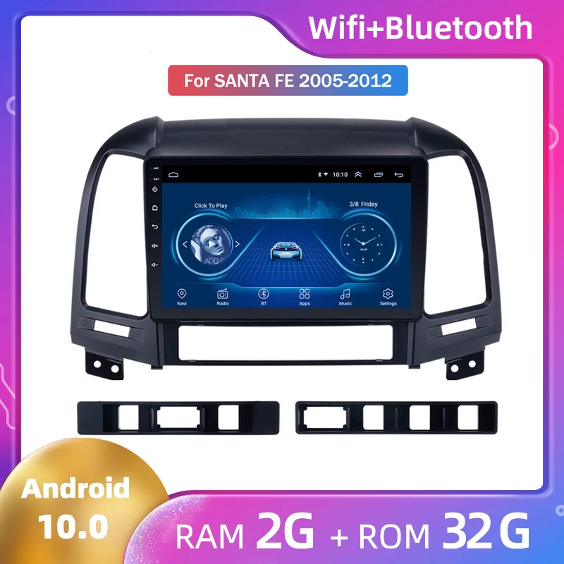 Автомобильный мультимедийный стерео-плеер Android 10 ПЗУ 32 ГБ для Hyundai Santa Fe 2005 2006 2007 2008