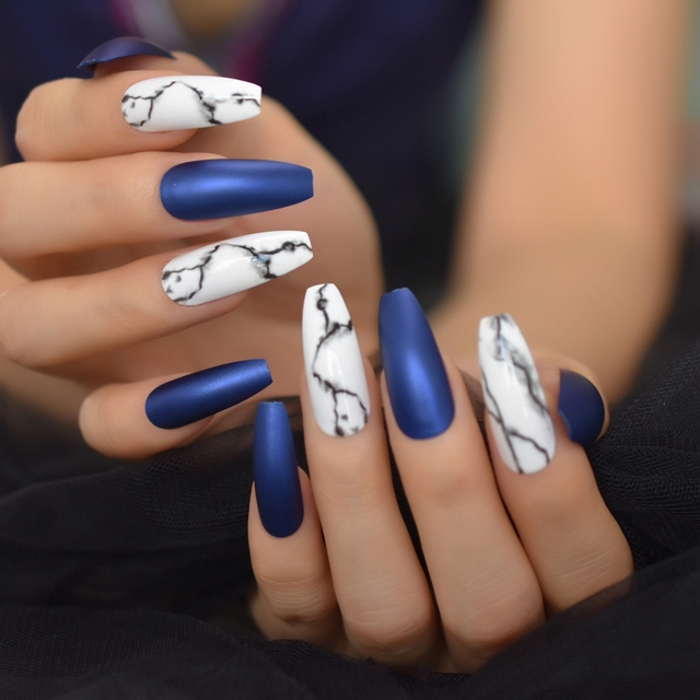 Nail Kits Mix Nails Art Tips Black White Marble Matte Cream Pink Extra Long Ballerina Faux Ongles for Party
