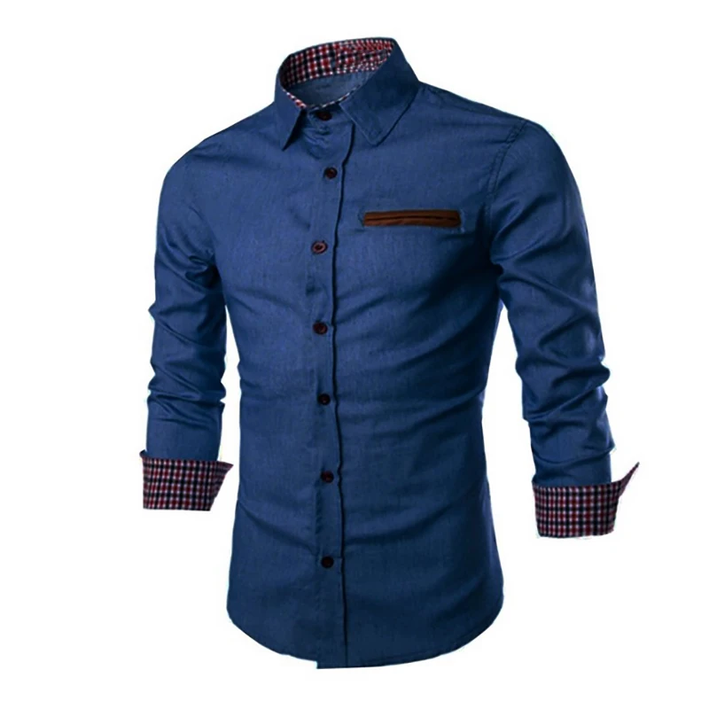 Мужская рубашка с отворотом, приталенная, одноцветная, с карманом, деловая, с длинным рукавом, с одной пряжкой, осенняя, повседневная, Новинка