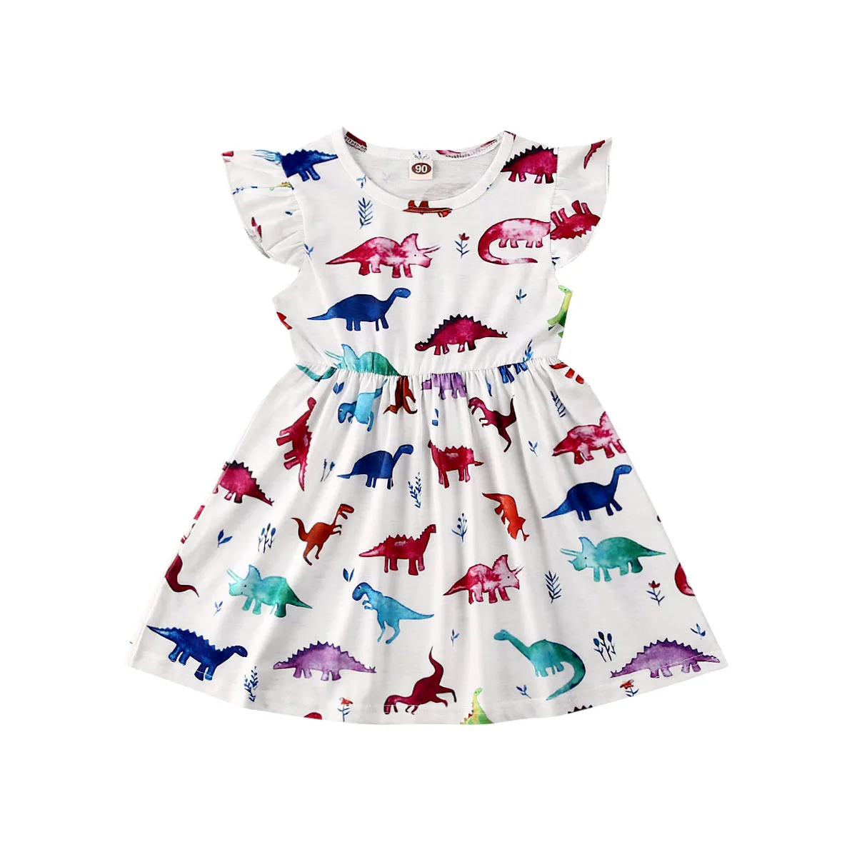1-6Y Toddler Kids Baby Girl Dress Cartoon Animal Print Ruffles Sleeve Knee Length A-Line Summer Outfits | Детская одежда и обувь