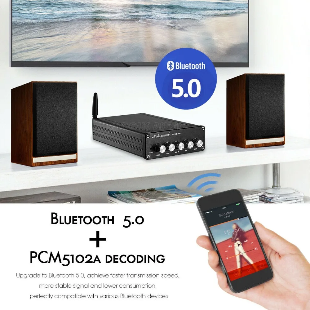 Douk Аудио МИНИ 2,1 канальный Bluetooth 5,0 TPA3116 цифровой усилитель мощности класса D стерео аудио усилитель 200 Вт