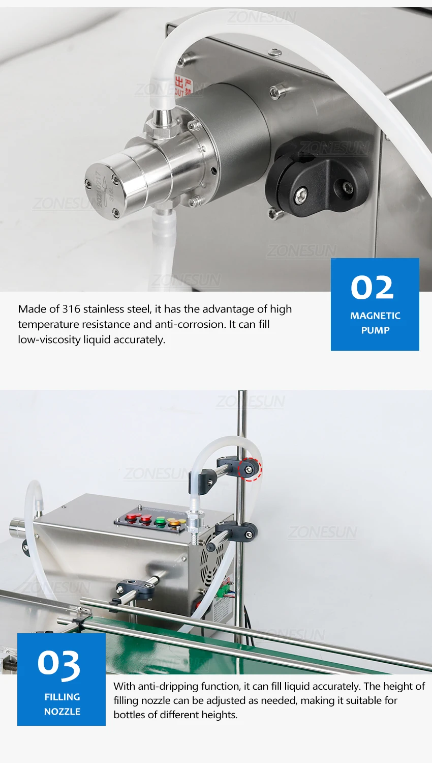 ZONESUN ZS-MPYT600 Automatic Magnetic Pump Liquid Filling Machine With Conveyor