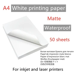 Premium Waterproof Glossy Sticker Paper - Self-Adhesive A4 Sheets (White Matte 50pcs Y)
