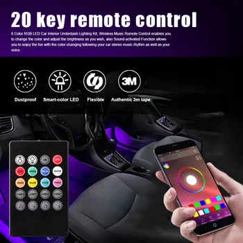 

Car Atmosphere Light Led RGB Strip Dash Floor Foot USB/Cigarette Lighter Multiple Modes APP Remote Music Control Auto Interior