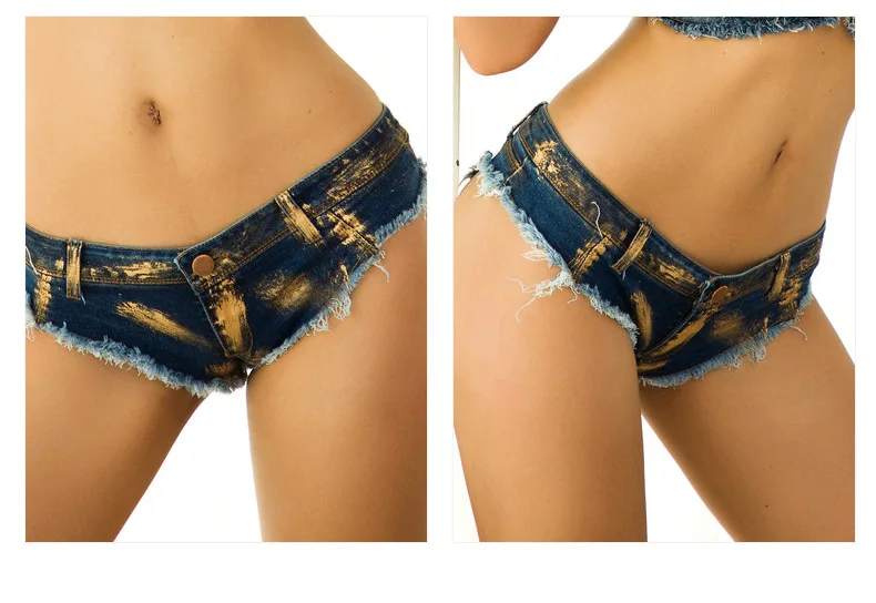 Женские пикантные джинсовые шорты, Супер Мини Позолоченные джинсовые шорты, винтажные повседневные летние шорты для клубных танцев, рваные шорты-стринги