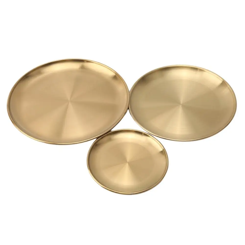 Storage tray Kitchen tray 14/17/20/23/26cm Dining Plate Fashion Gold Round Shape Tableware Meat Dessert Pizza Dish Fruit