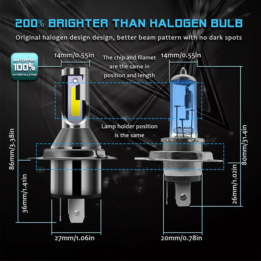 TXVSO8 H4 Светодиодный лампочки на основе технологии COB 6000K белый Bombilla светодиодный Противотуманные фары лампы 55W помощи при парковке лампада 12V Супер Brgiht ампулы