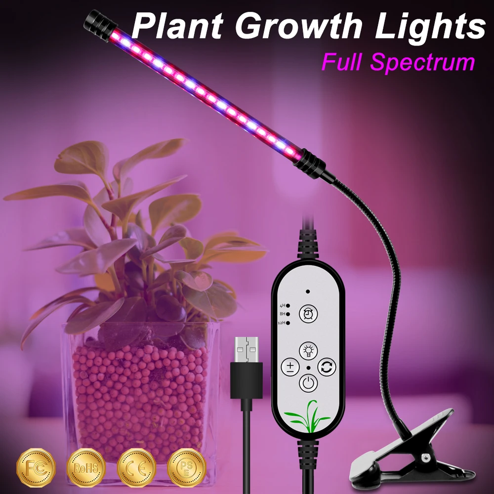 1 Heads USB Port 9W Лампа в форме растения светодиодный светильник USB светодиодный Grow светильник полный спектр светодиодные лампы 5V для парника овощей рассады светильник ing ИК УФ Крытый расти палатку - Испускаемый цвет: 1 Heads USB Port 9W